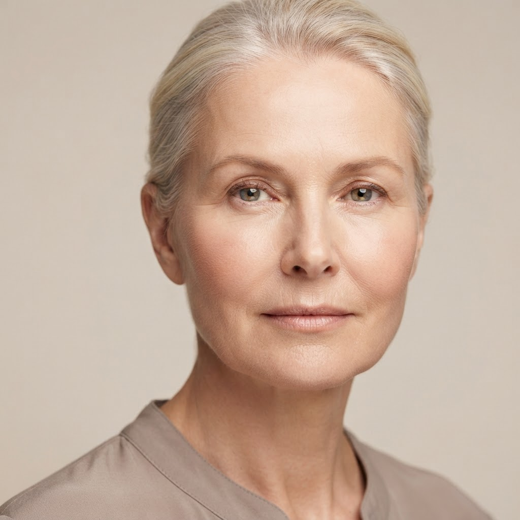 After Sculptra treatment: restored cheek and temple volume