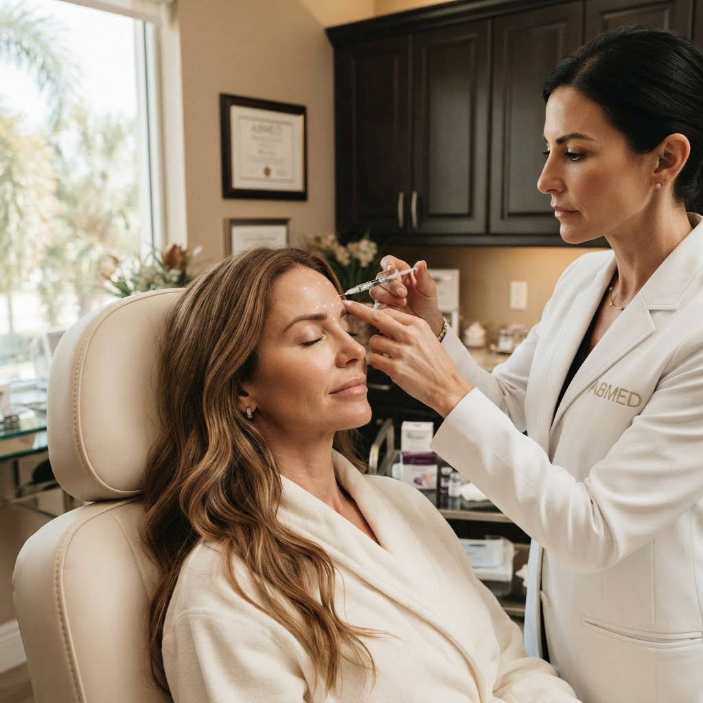 Preparation: clinician positioning a syringe before administering Botox